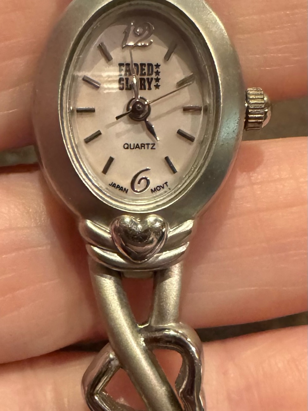 Faded Glory Silver-Tone Heart Link Bracelet Watch